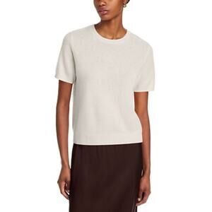 Nwot C by BLOOMINGDALES Sweater L Cashmere Cream Knit Short Sleeve